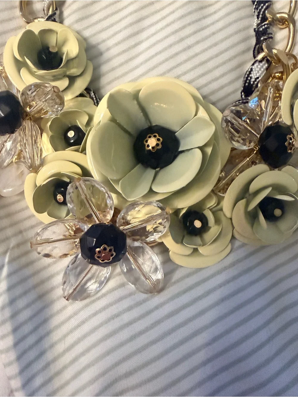 Aratta Pale Green Floral Bib Necklace with Black Centers - Picture 2 of 5